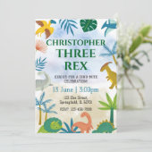 Dinosaur Three Rex Geburtstagsparty Einladung (Stehend Vorderseite)
