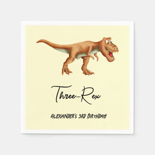 Dinosaur Three Rex Geburtstagsparty Serviette (Vorderseite)