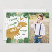 Dinosaur Three-Rex T-Rex RAWR Gold Boy Birthday Einladung (Vorderseite)