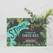 Dinosaur Three-Rex zum Geburtstag Einladung Boy Di (Stehend Vorderseite)