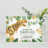 Dinosaur Three-Rex zum Geburtstag Einladung Boy Di (Stehend Vorderseite)