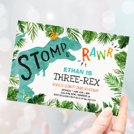 Dinosaur Three-Rex zum Geburtstag Einladung Boy Di