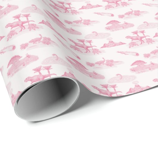 Dinosaur Toile (Pink) Wrapping Paper Geschenkpapier (Rolleneckpunkt)