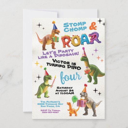 Dinosaur Toy Geburtstagsparty Einladung (Vorderseite)