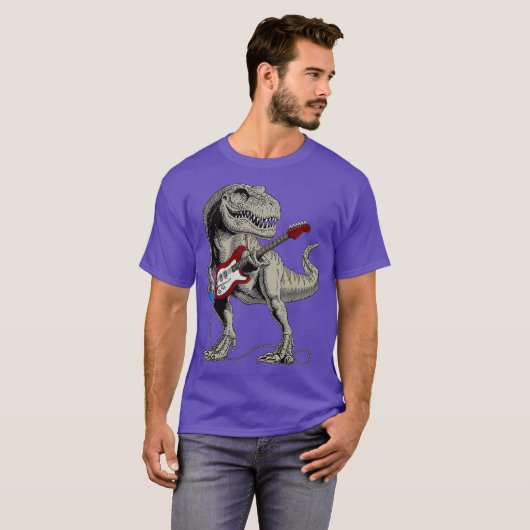 Dinosaur TRe Playing Bass Guitar Geschenk T-Shirt (Vorne ganz)
