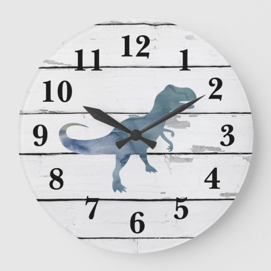 Dinosaur Trex Decor Rustic Shiplap Große Wanduhr (Vorderseite)