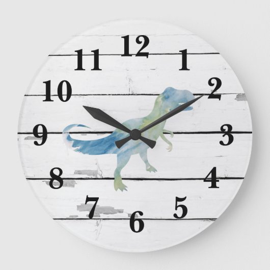 Dinosaur Trex Dekoration Rustikale Shiplap Große U Große Wanduhr (Vorderseite)