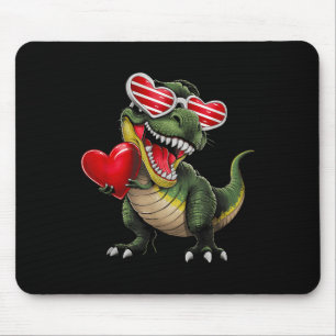 Dinosaur Trex Holding Heart Wearing Sungl Valentin Mousepad