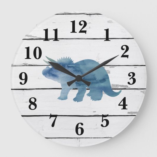Dinosaur Triceratops Decor Rustic Shiplap Große Wanduhr (Vorderseite)