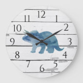 Dinosaur Triceratops Dekoration Rustikale Shiplap Große Wanduhr (Vorderseite)