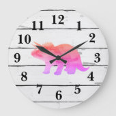 Dinosaur Triceratops Dekoration Rustikale Shiplap Große Wanduhr (Vorderseite)