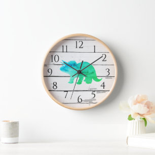 Dinosaur Triceratops Dekoration Rustikale Shiplap Uhr