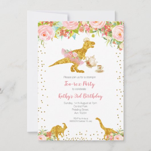 Dinosaur Tutu Tea-Rex Einladung (Vorderseite)
