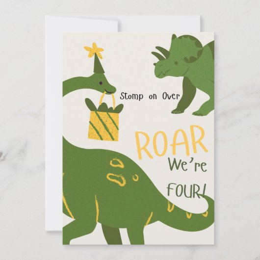 Dinosaur Twins 4th Birthday Invitations Einladung (Vorderseite)