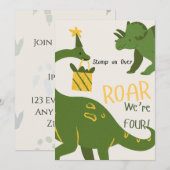 Dinosaur Twins 4th Birthday Invitations Einladung (Vorne/Hinten)