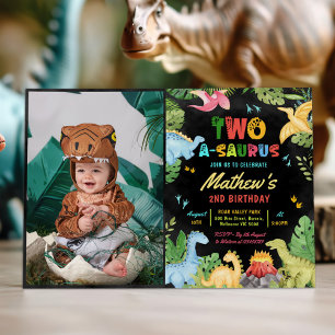 Dinosaur Two-A-Saurus 2. Geburtstag Party Foto Einladung