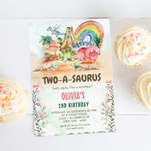 Dinosaur Two-A-Saurus 2. Geburtstags-Party Einladung