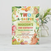 Dinosaur Two-A-Saurus Greenerie 2. Geburtstag Einladung (Stehend Vorderseite)
