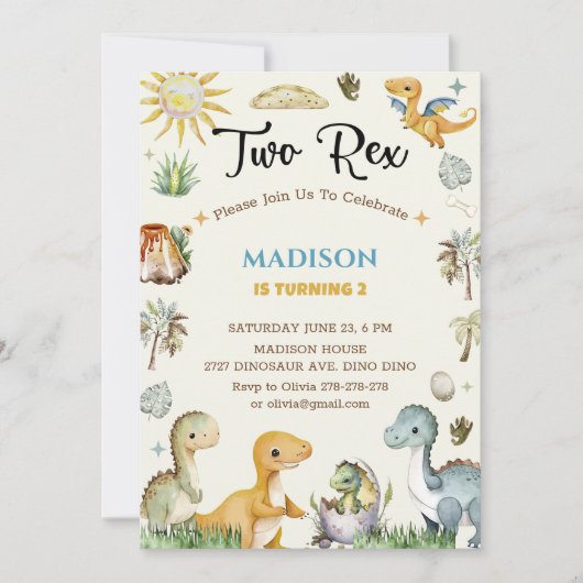 Dinosaur Two Rex Boy Einladung (Vorderseite)