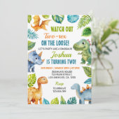 Dinosaur Two-Rex Geburtstagseinladung Einladung (Stehend Vorderseite)