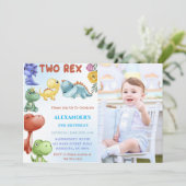 Dinosaur Two Rex Geburtstagsparty Einladung (Stehend Vorderseite)