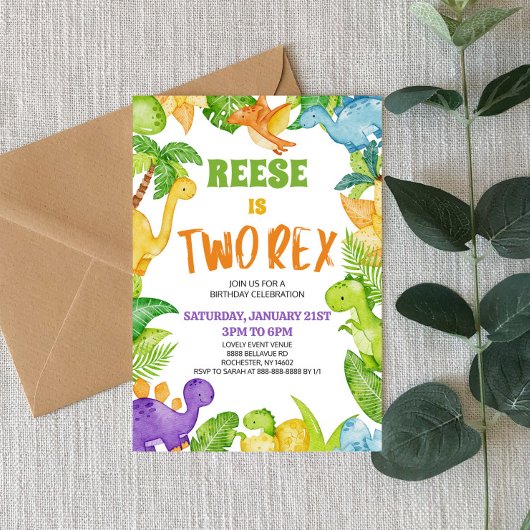 Dinosaur Two Rex T-Rex Zweites Party Einladung