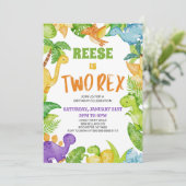 Dinosaur Two Rex T-Rex Zweites Party Einladung (Stehend Vorderseite)