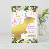 Dinosaur Two Wild Birthday Pink Dinosaur Geburtsta Einladung (Stehend Vorderseite)