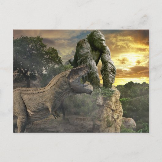 Dinosaur Tyrannosaurus Gorilla Fantasy Scene Postkarte (Vorderseite)