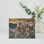 Dinosaur Tyrannosaurus Gorilla Fantasy Scene Postkarte (Stehend Vorderseite)