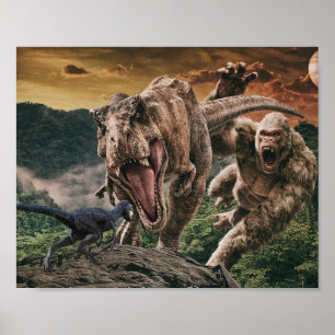 Dinosaur Tyrannosaurus Gorilla Velociraptor Poster