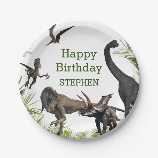 Dinosaur Tyrannosaurus Raptor Happy Birthday Pappteller (Vorderseite)