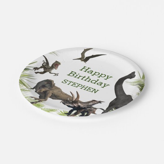 Dinosaur Tyrannosaurus Raptor Happy Birthday Pappteller (Schrägansicht)
