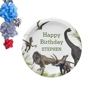 Dinosaur Tyrannosaurus Raptor Happy Birthday Pappteller
