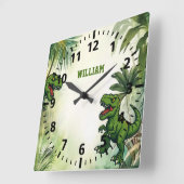 Dinosaur Tyrannosaurus Rex-Dschungel Quadratische Wanduhr (Winkel)