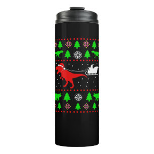 Dinosaur Ugly Christmas Sweater Xmas T rex Thermosbecher