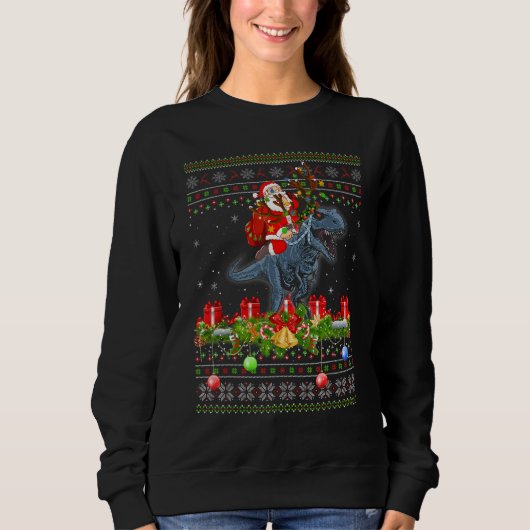 Dinosaur Ugly Santa Riding Dinosaur Christmas Sweatshirt (Vorderseite)