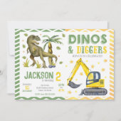 Dinosaur und Bau Geburtstag Einladung (Vorderseite)