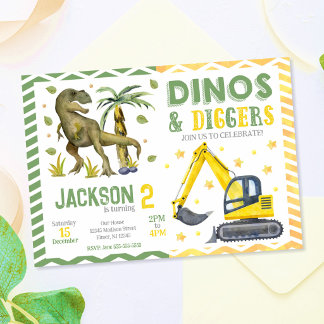 Dinosaur und Bau Geburtstag Einladung
