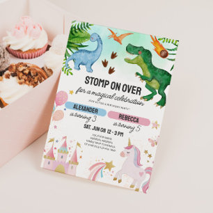 Dinosaur- und Einhorn-Geburtstagsfeier für Kinder Einladung