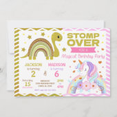 Dinosaur & Unicorn Joint Birthday Invitation Einladung (Vorderseite)