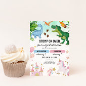 Dinosaur & Unicorn Joint Kids Birthday Einladung