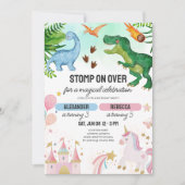 Dinosaur & Unicorn Joint Kids Birthday Einladung (Vorderseite)