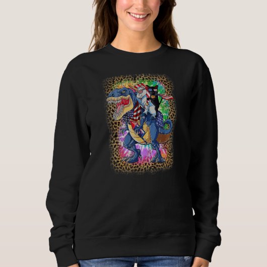 Dinosaur Unicorn Panther 4. Juli Leopard Krawatte Sweatshirt (Vorderseite)