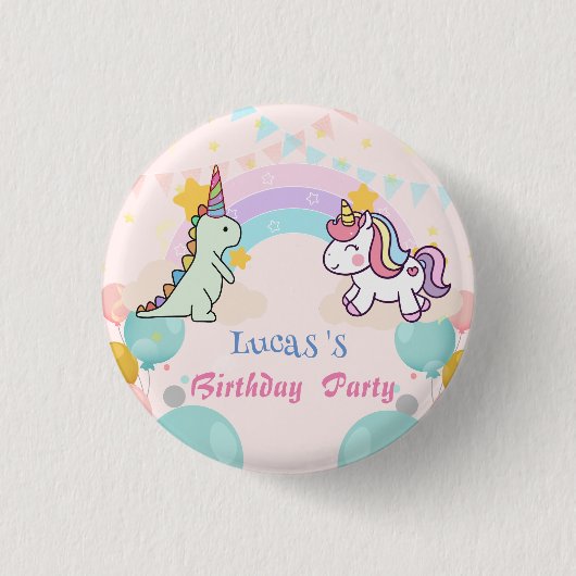 Dinosaur Unicorn Regenbogengradientengeburt Geburt Button (Vorderseite)