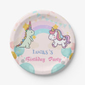 Dinosaur Unicorn Regenbogengradientengeburt Geburt Pappteller (Vorderseite)