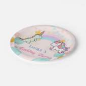 Dinosaur Unicorn Regenbogengradientengeburt Geburt Pappteller (Schrägansicht)