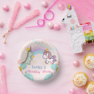 Dinosaur Unicorn Regenbogengradientengeburt Geburt Pappteller