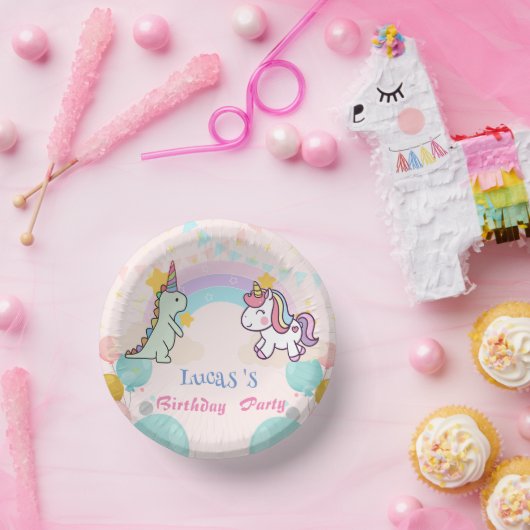 Dinosaur Unicorn Regenbogengradientengeburt Geburt Pappteller (Party)
