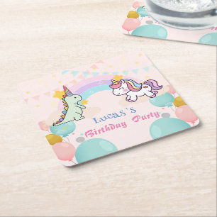 Dinosaur Unicorn Regenbogengradientengeburt Geburt Rechteckiger Pappuntersetzer